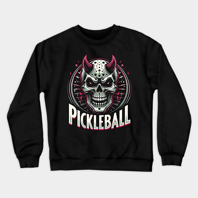 Pickleball Devil Skull Fire T-Shirt Design Crewneck Sweatshirt by Battlefoxx Living Earth